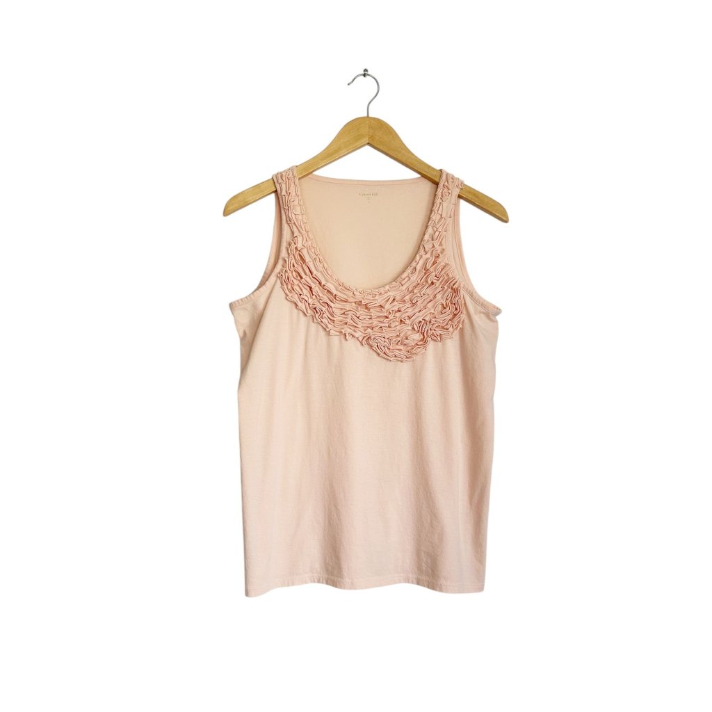 Garnet Hill Women's Pima Cotton Ruffle Tank Top In Pink/Peach - Sz S